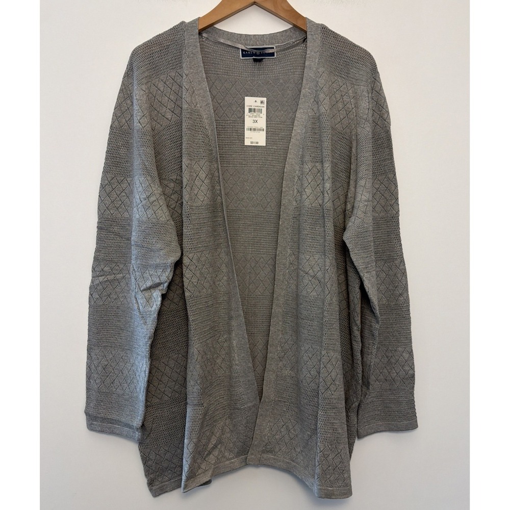 NWT Karen Scott Open Front Knit Core Cardigan Sweater Size 3X Gray Lightweight